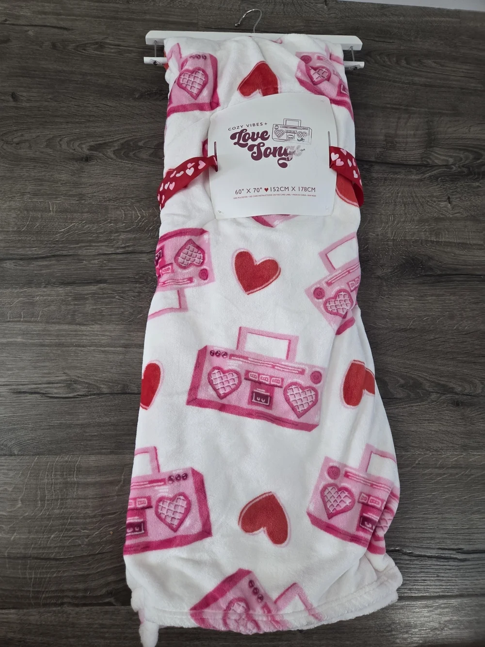 Love Songs Plush Throw Blanket - Pink & Red Heart Boombox Print